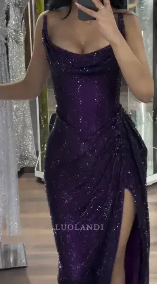 Luolandi Charming Mermaid Strapless Sleeveless Long Formal Prom Dress with Split Sparkly Party Evening Gowns Sexy Black Girls Graduation Dress