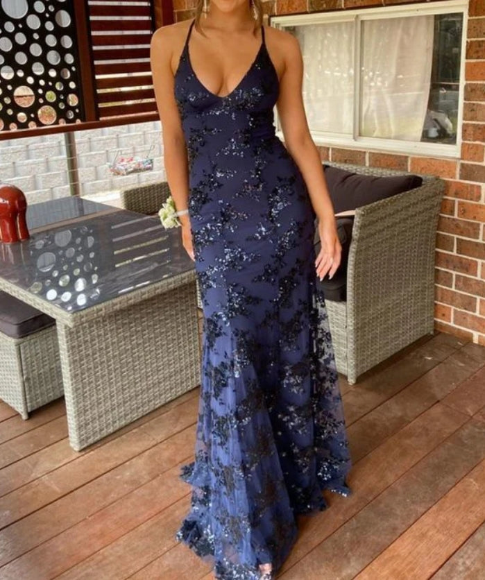 Luolandi Charming Mermaid Straps Sleeveless Lace Long Evening Dress Sexy Formal Prom Dress for Women