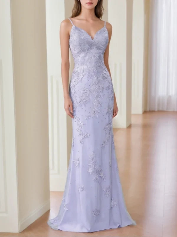 Charming Mermaid V-Neck Sleeveless Appliqued Prom Dress For Women Special Occasions