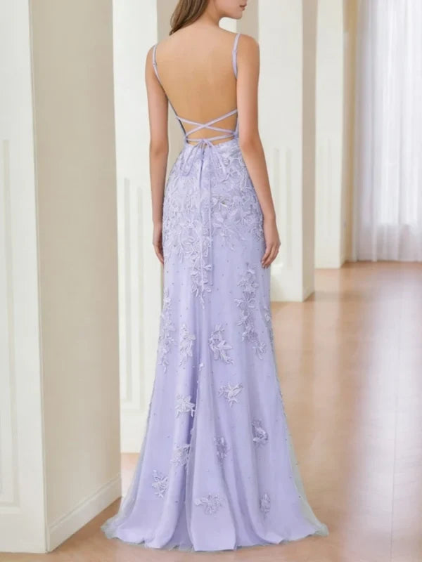 Charming Mermaid V-Neck Sleeveless Appliqued Prom Dress For Women Special Occasions