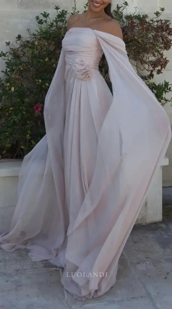 Luolandi Charming Off The Shoulder Chiffon Long Formal Prom Dresses Elegant Bridesmaid Dress Sweet Party Evening Dress