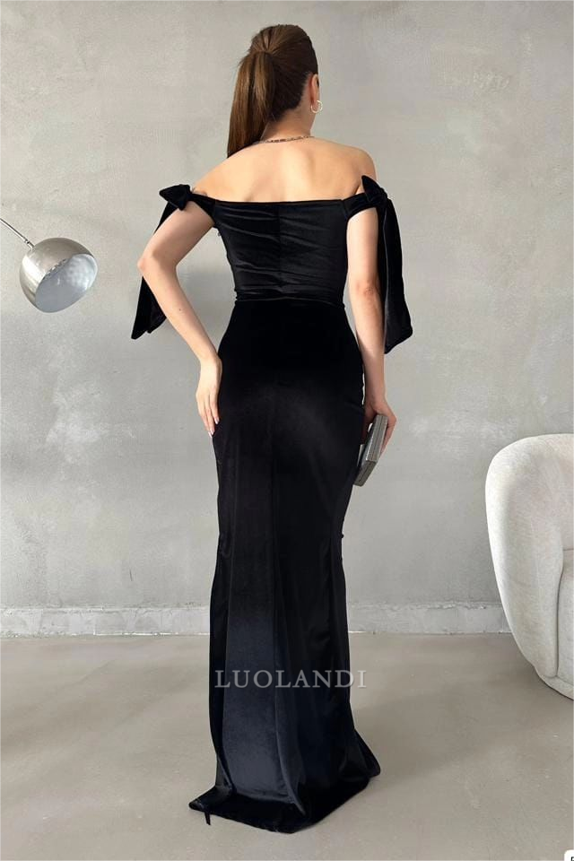 Luolandi Charming Off The Shoulder Long Formal Prom Dress Elegant Party Evening Gown Fashion Wedding Guest Dress With Slit