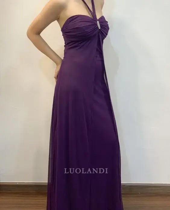 Luolandi Charming Purple Halter Sleeveless Long Formal Prom Dress Elegant Evening Gown Party Dress