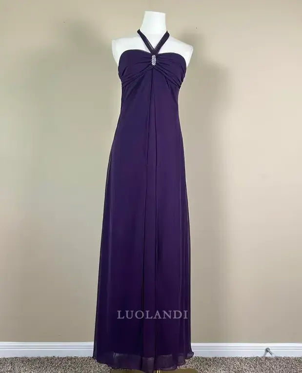 Luolandi Charming Purple Halter Sleeveless Long Formal Prom Dress Elegant Evening Gown Party Dress