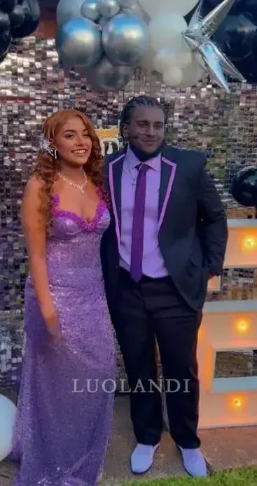 Luolandi Charming Purple Strapless Sleeveless Sequins Long Formal Prom Dress With Slit Black Girl Birthday Party Dress Sexy Evening Gown