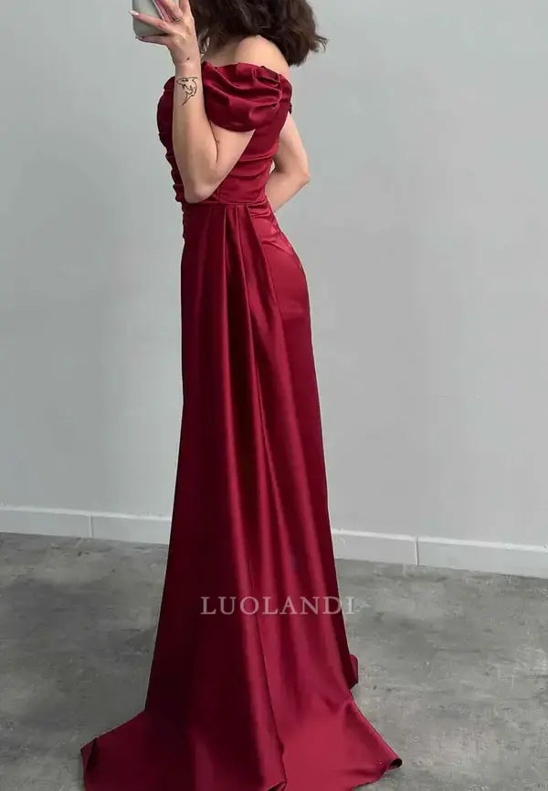 Luolandi Charming Sheath Off The Shoulder Pleated Long Formal Prom Dress Elegant Evening Party Gown Fashion Wedding Guest Dress