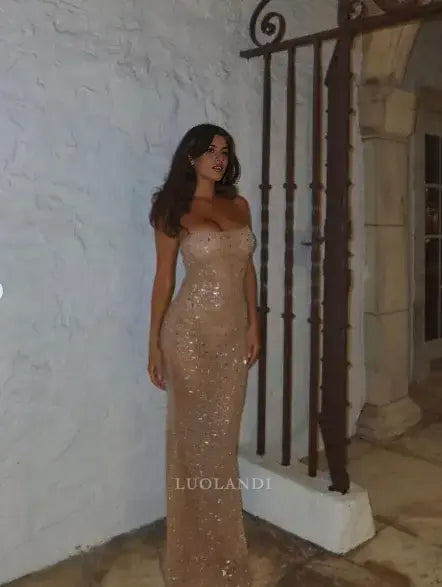 Luolandi Charming Spaghetti Straps Mermaid Sleeveless Long Formal Prom Dress Sexy Birthday Party Dress Fashion Evening Gowns