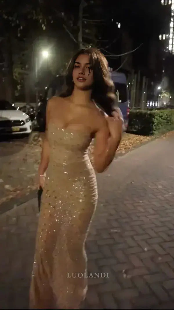 Luolandi Charming Spaghetti Straps Mermaid Sleeveless Long Formal Prom Dress Sexy Birthday Party Dress Fashion Evening Gowns