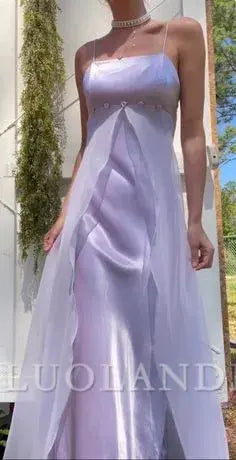 Luolandi Charming Light Purple Spaghetti Straps Sleeveless Long Prom Dress Vintage Evening Dress Elegant Party Dress