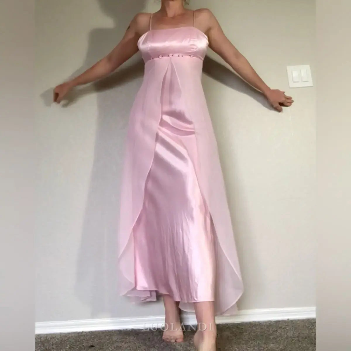 Luolandi Charming Spaghetti Straps Sleeveless Long Prom Dress Vintage Evening Dress Elegant Party Dress