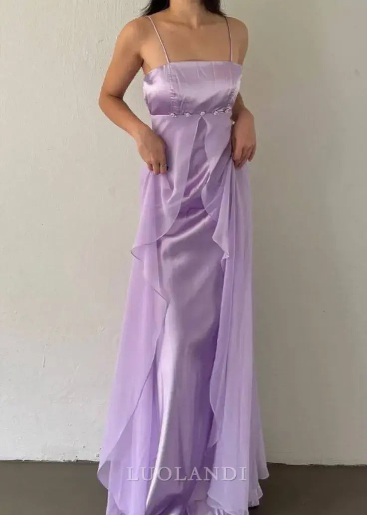 Luolandi Charming Light Purple Spaghetti Straps Sleeveless Long Prom Dress Vintage Evening Dress Elegant Party Dress