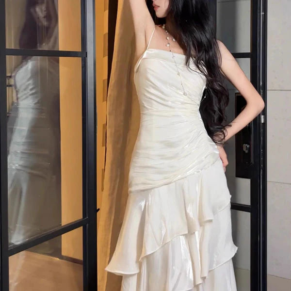 Luolandi Charming Spaghetti Straps Tiered Ruffles Sleeveless Long Formal Prom Dress Pretty Party Evening Gown