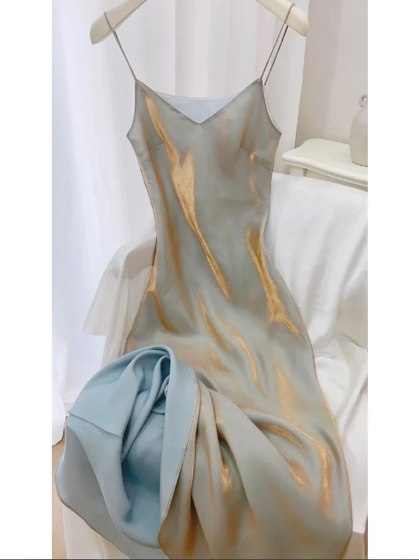 Luolandi Charming Spaghetti Straps V-neck Sleeveless Long Prom Dress Elegant Evening Party Dress Vacation Beach Dress