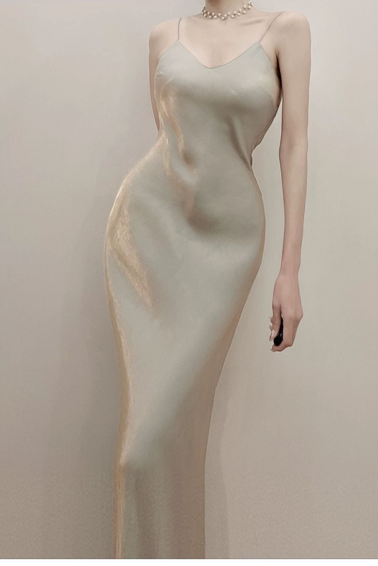 Luolandi Charming Spaghetti Straps V-neck Sleeveless Long Prom Dress Elegant Evening Party Dress Vacation Beach Dress