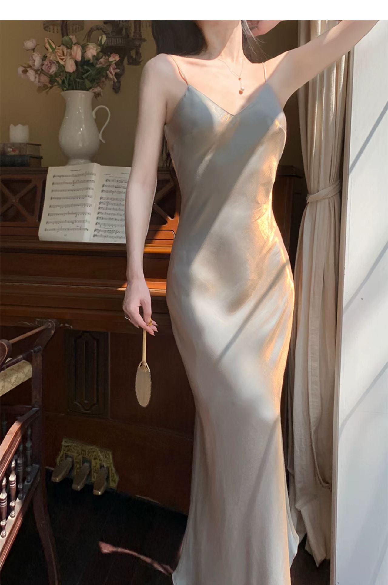 Luolandi Charming Spaghetti Straps V-neck Sleeveless Long Prom Dress Elegant Evening Party Dress Vacation Beach Dress