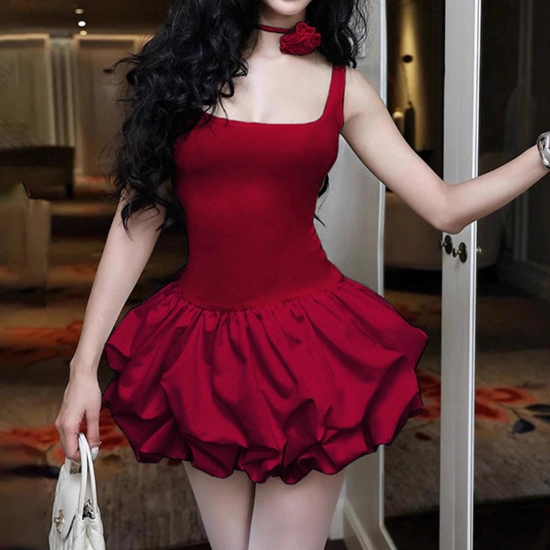 Luolandi Charming Square Neck A Line Sleeveless Summer Short Homecoming Dress No With Neck accessories