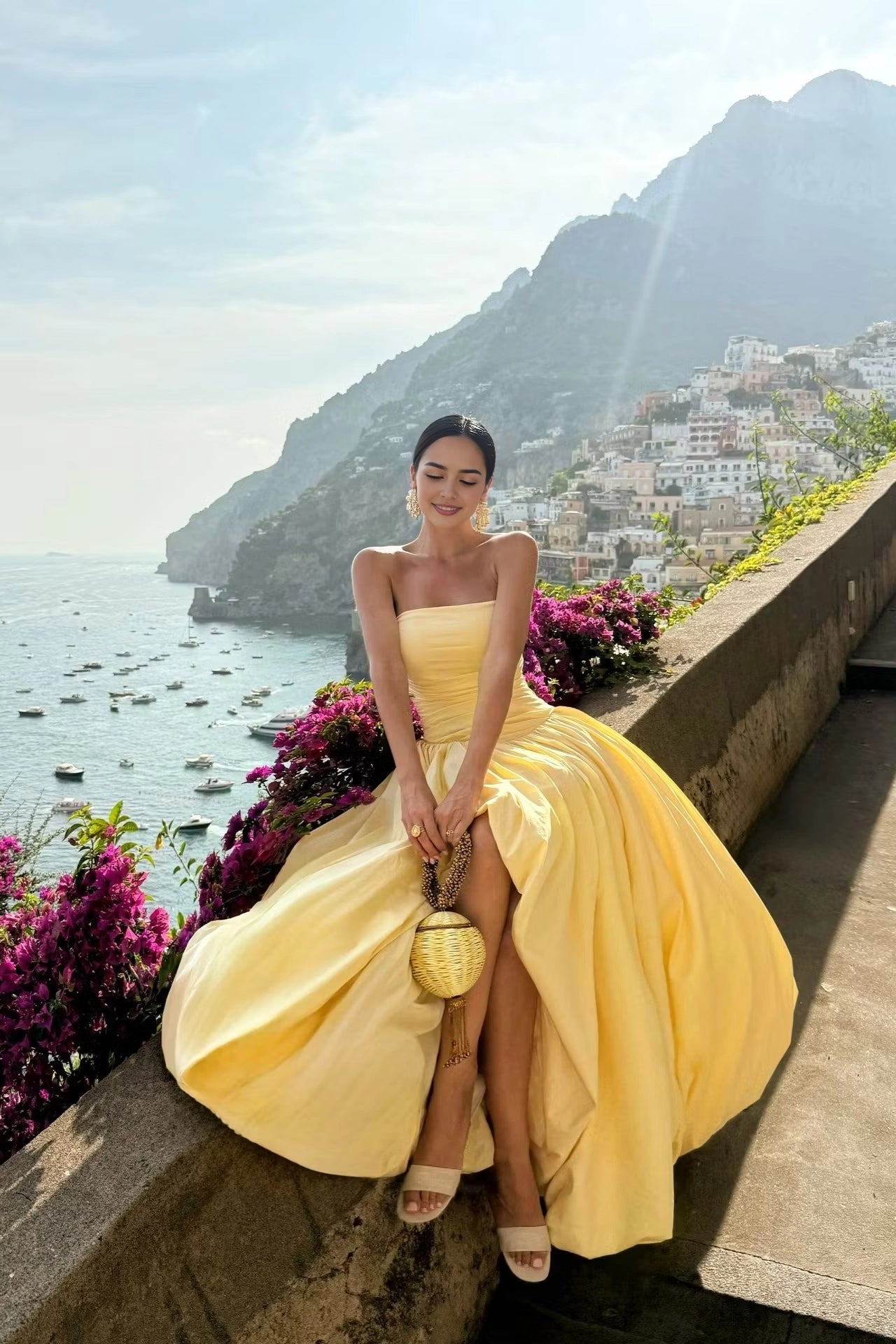 Luolandi Charming Strapless A Line Sleeveless Pleated Party Evening Gown Chic Long Prom Dress