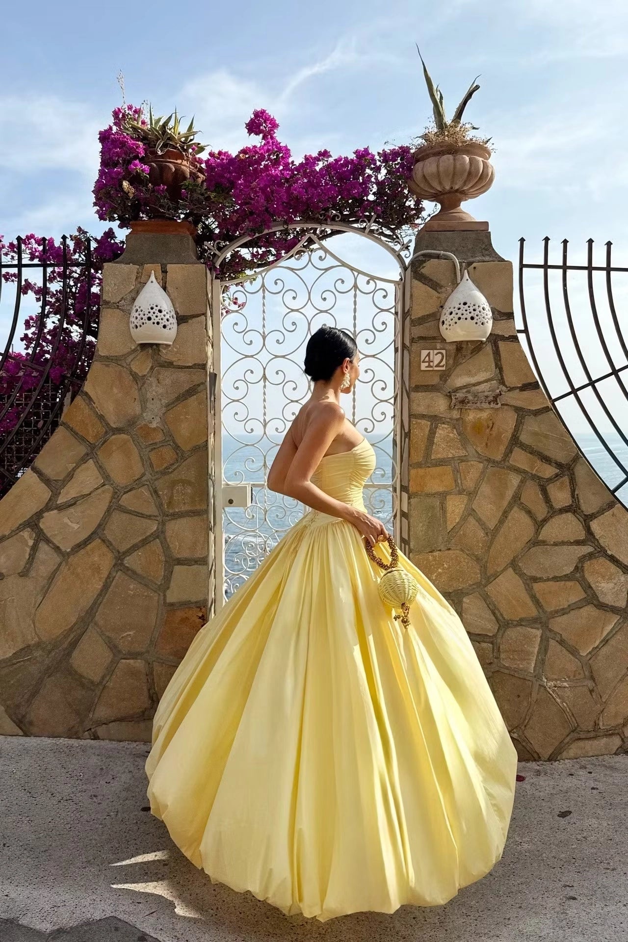 Luolandi Charming Strapless A Line Sleeveless Pleated Party Evening Gown Chic Long Prom Dress