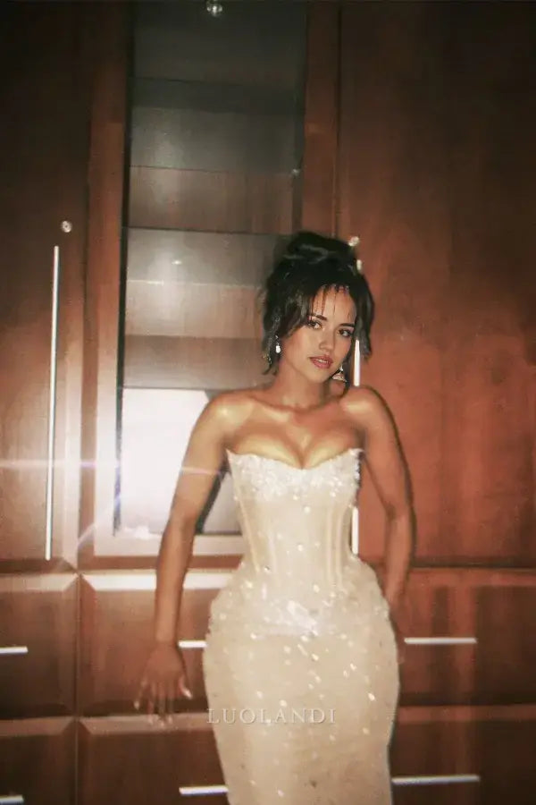 Luolandi Charming Strapless Sleeveless Long Formal Prom Dress Sexy Evening Party Gowns Gorgeous Wedding Guest Dress for Women