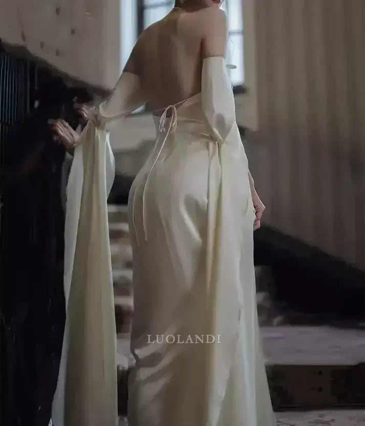 Luolandi Charming Straps Satin Party Evening Gowns Simple Long Formal Prom Dress Elegant Wedding Guest Dress