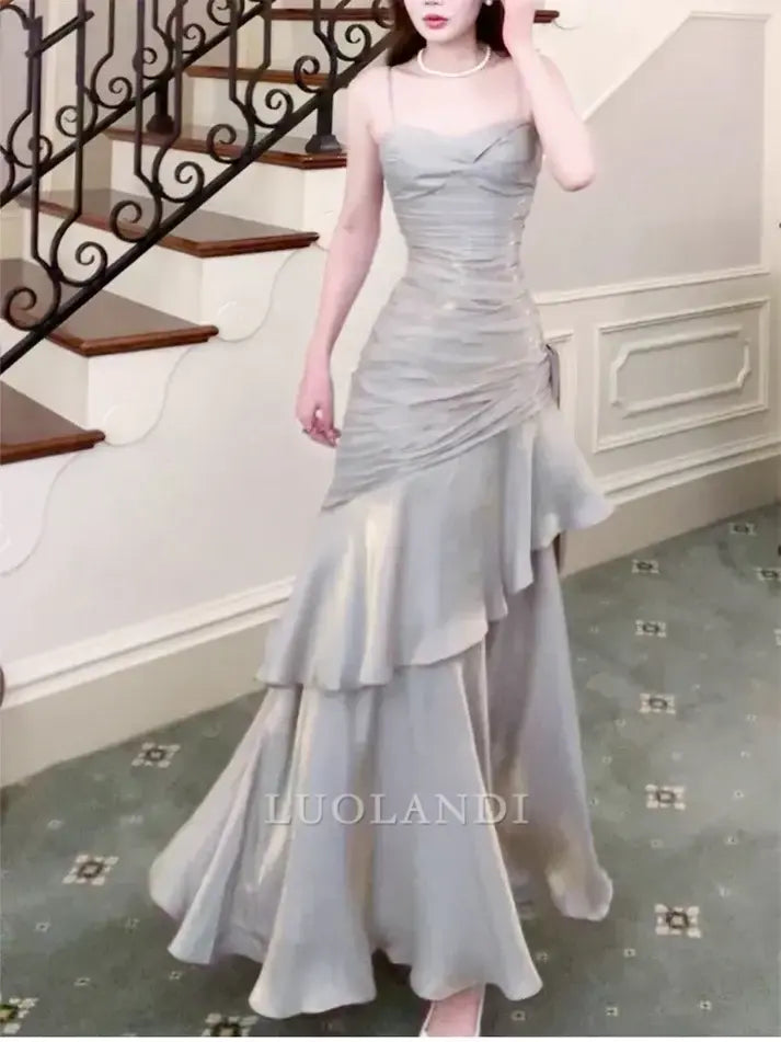 Luolandi Charming Spaghetti Straps Sleeveless Long Formal Prom Dress Elegant Graduation Dress Vintage Party Evening Gowns