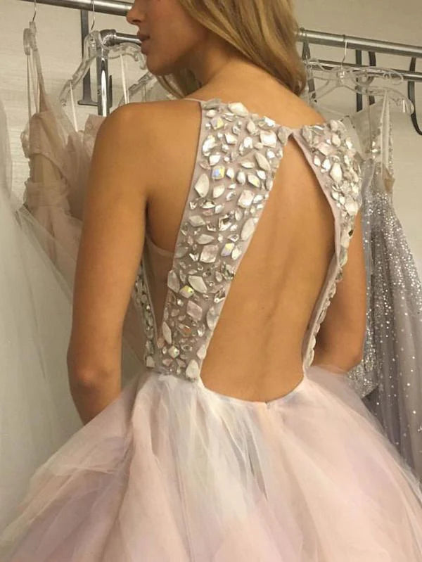 Luolandi Charming V-neck Spaghetti Straps Neckline Ball Gown Wedding Dresses With Rhinestones