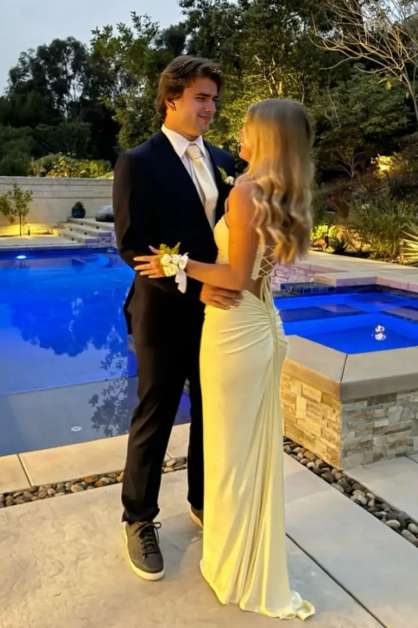 Luolandi Charming Yellow Mermaid Strapless Party Evening Gown Elegant Long Formal Graduation Dress