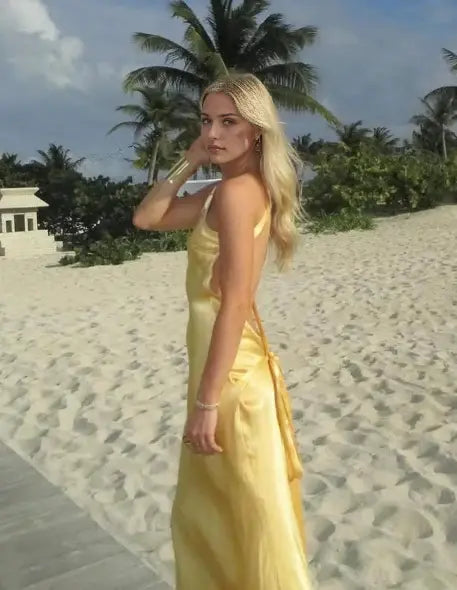 Luolandi Charming Yellow Satin One Shoulder Sleeveless Party Evening Gown Elegant Long Formal Graduation Dress