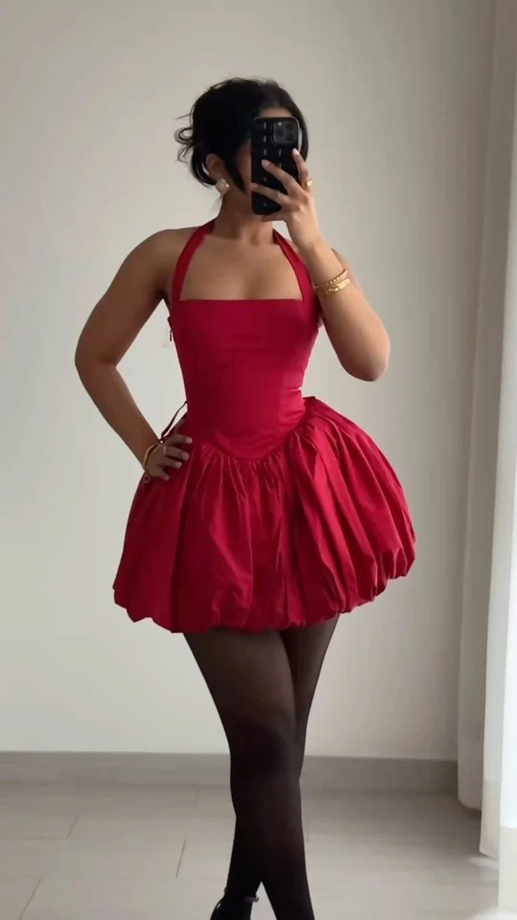 Luolandi Chic A-Line Halter Sleeveless Short Party Homecoming Dress Summer Birthday Party Dress