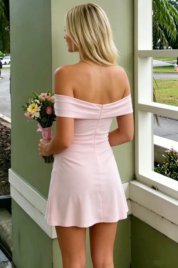 Luolandi Chic A-Line Off-Shoulder Short Homecoming Dress Mini Summer Party Dress with Side Slit