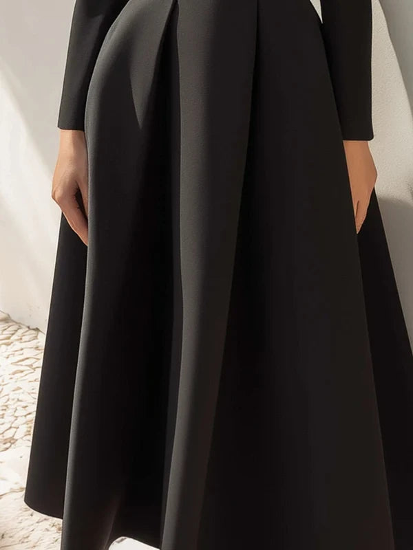 Chic A-Line V Neck Long Sleeve Pleated Formal Women Evening Dress