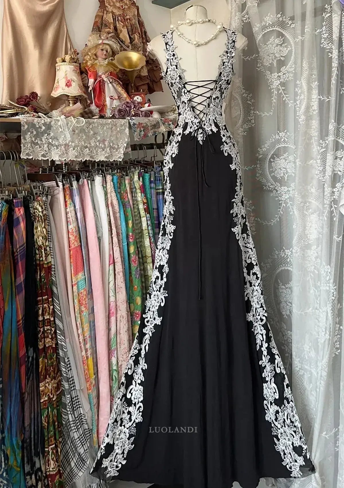 Luolandi Chic A Line Sleeveless Long Formal Prom Dress with Appliques Elegant Wedding Guest Dress Charming Party Evening Gowns