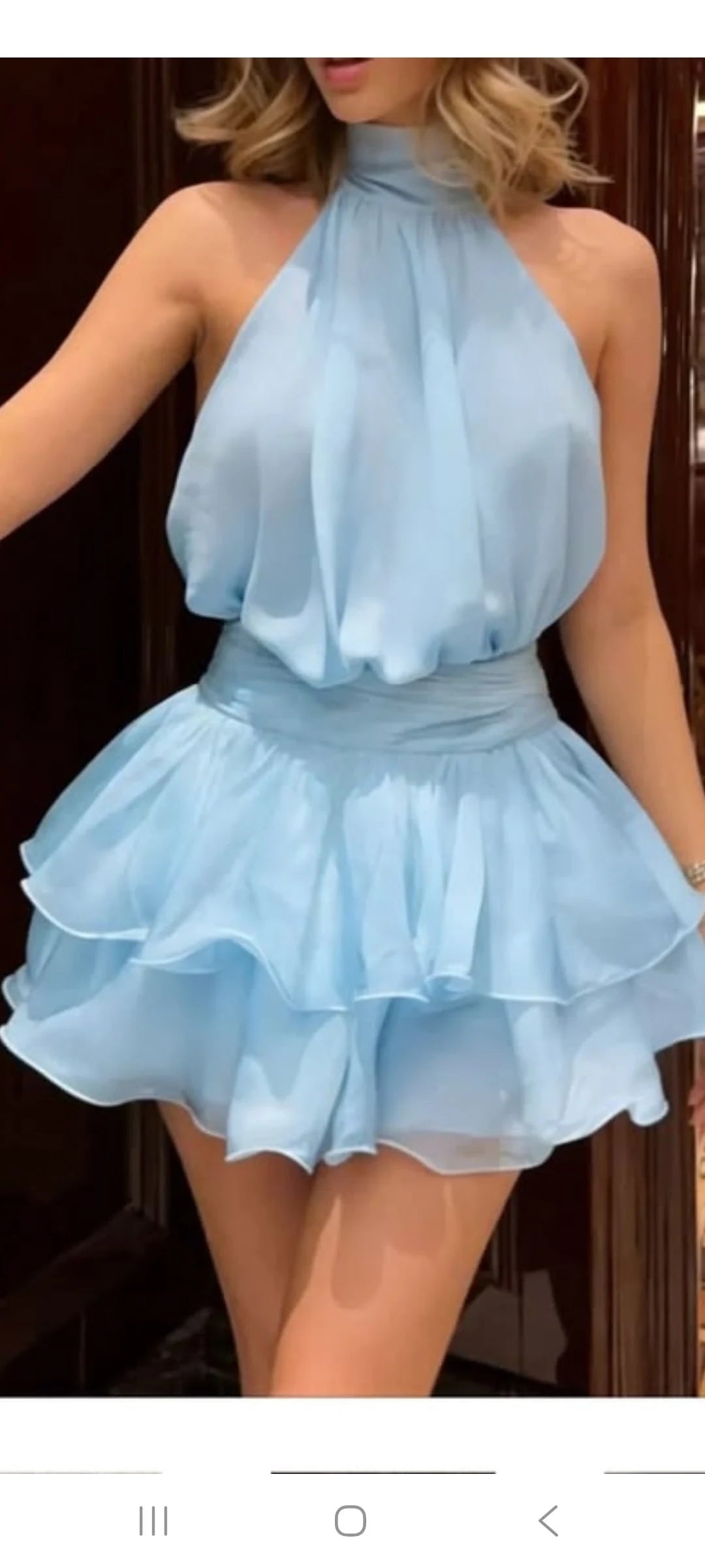 Luolandi Chic Blue A-Line Halter Sleeveless Ruffled Tiered Chiffon Short Homecoming Dress