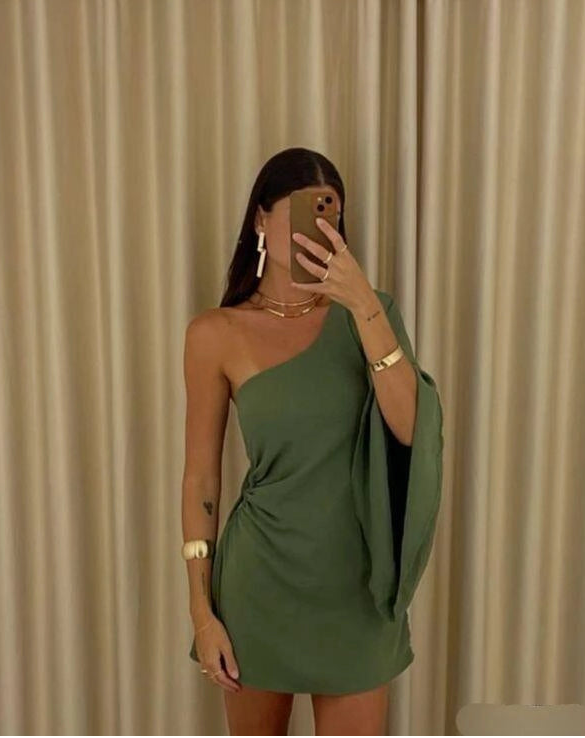 Luolandi Chic Green One-Shoulder Short Homecoming Dress Fashion Summer Party Dress