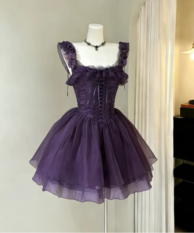 Luolandi Chic Purple A Line Sleeveless Square Neck Short Homecoming Dress Elegant Graduation Party Dress