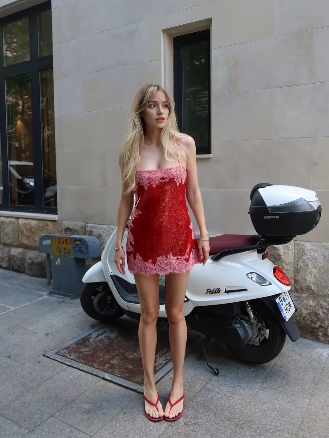 Luolandi Chic Sheath Spaghetti Straps Sleeveless Sequin Lace Short Party Homecoming Dress