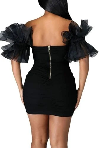Luolandi Chic Sheath Sweetheart Off-Shoulder Ruffled Ruched Short Homecoming Dress with Sleeve