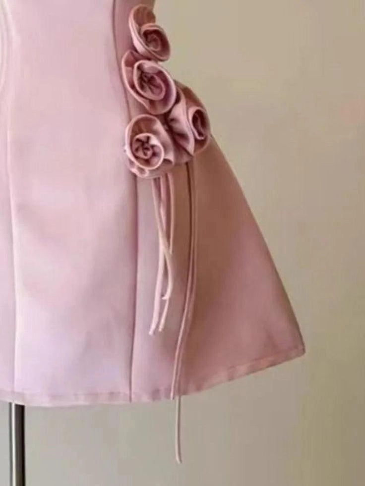 Luolandi Chic Spaghetti Straps Sleeveless Pink / Black Short Party Homecoming Dress With Flowers