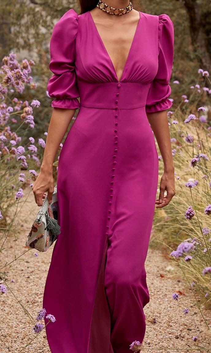 Luolandi Chic V-neck Half Sleeves Long Prom Dress Elegant Evening Party Dress Formal Dress With Slit