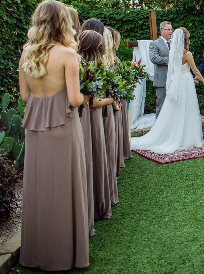 Luolandi Jewel Chiffon and Ruffles Long Bridesmaid Dresses Simple Elegant Party Dress