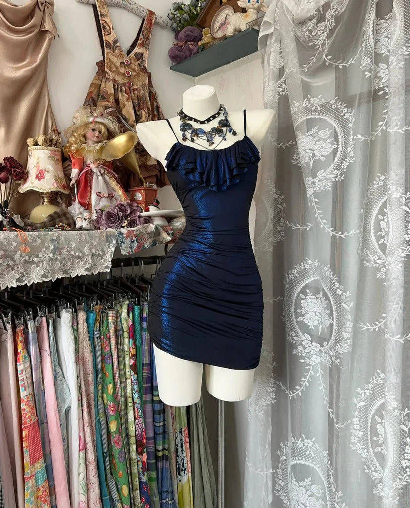 Luolandi Classy Sheath Spaghetti Straps Sleeveless Short Party Prom Dress Vintage Homecoming Dress