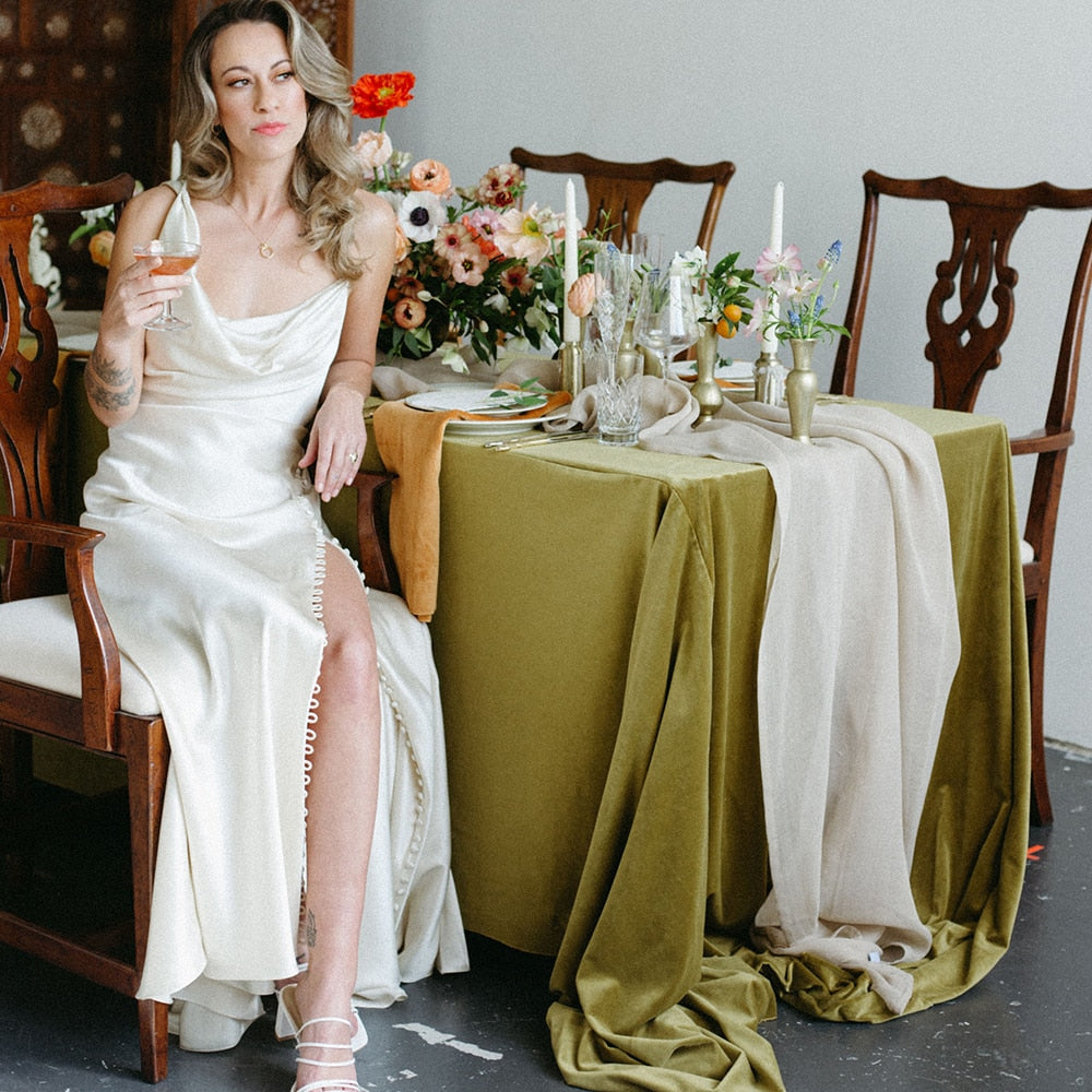 Luolandi Simple One Shoulder Cowl Neck Sheath Crepe Fitted Satin Buttons Slit Wedding Dresses Sexy