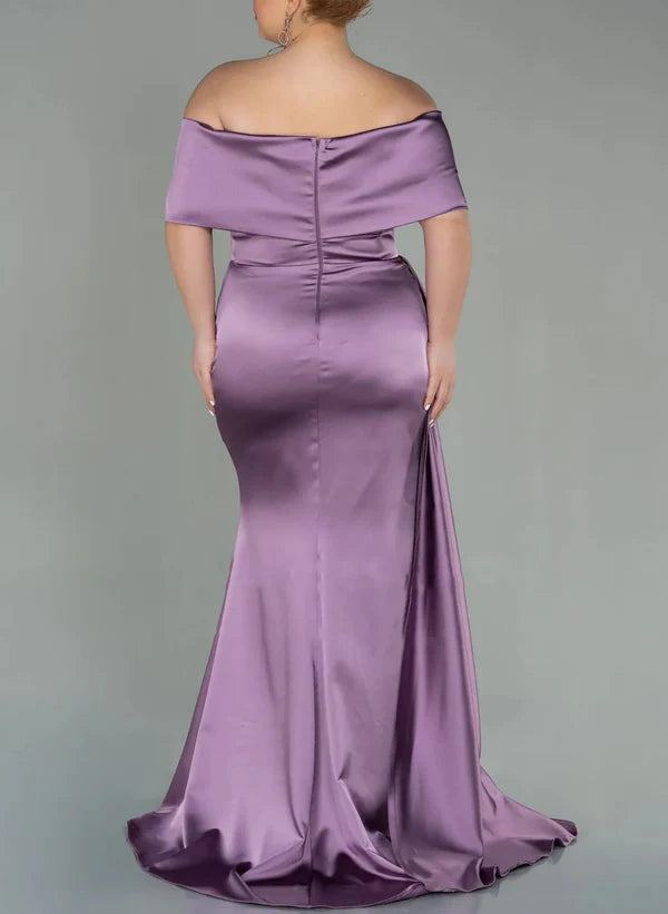 Luolandi Speaker/Fishtail Off Shoulder Mother of the bride dress With Slit Plus Size Pure Color