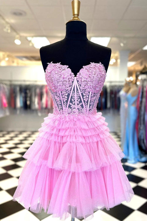 Luolandi Cute A Line Tiered Sweetheart Tulle Short Homecoming Dresses with Ruffles Beautiful Graduation Dress