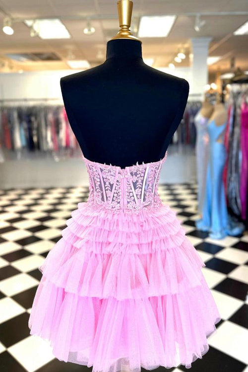 Luolandi Cute A Line Tiered Sweetheart Tulle Short Homecoming Dresses with Ruffles Beautiful Graduation Dress