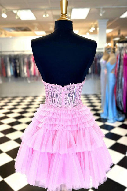 Cute A Line Tiered Sweetheart Tulle Short Homecoming Dresses with Ruffles Beautiful