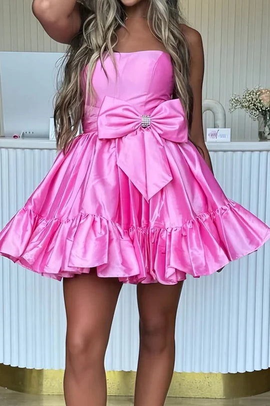 Luolandi Cute A-Line Strapless Short Prom Dress With Bow Charming Homecoming Dress Sweetheart Graduation Dress Chic Birthday Party Dress