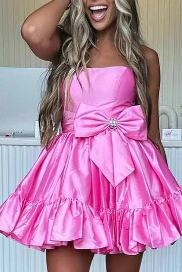 Luolandi Cute A-Line Strapless Short Prom Dress With Bow Charming Homecoming Dress Sweetheart Graduation Dress Chic Birthday Party Dress