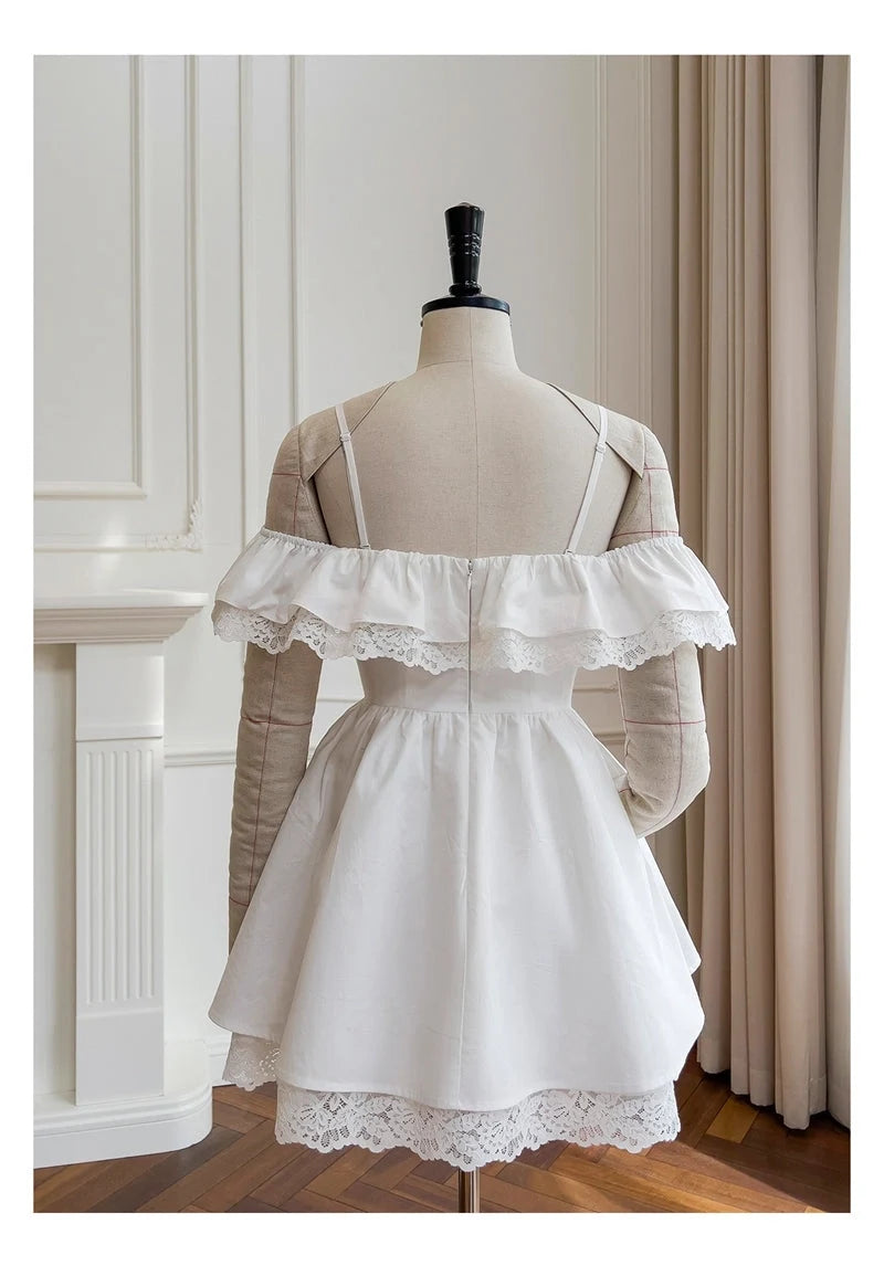 Luolandi Cute A-Line Off-Shoulder Ruffled Bow Lace Short Party Homecoming Dress