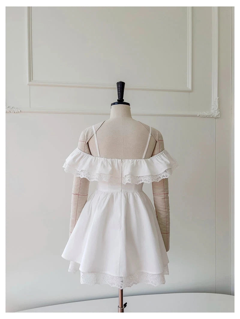Luolandi Cute A-Line Off-Shoulder Ruffled Bow Lace Short Party Homecoming Dress